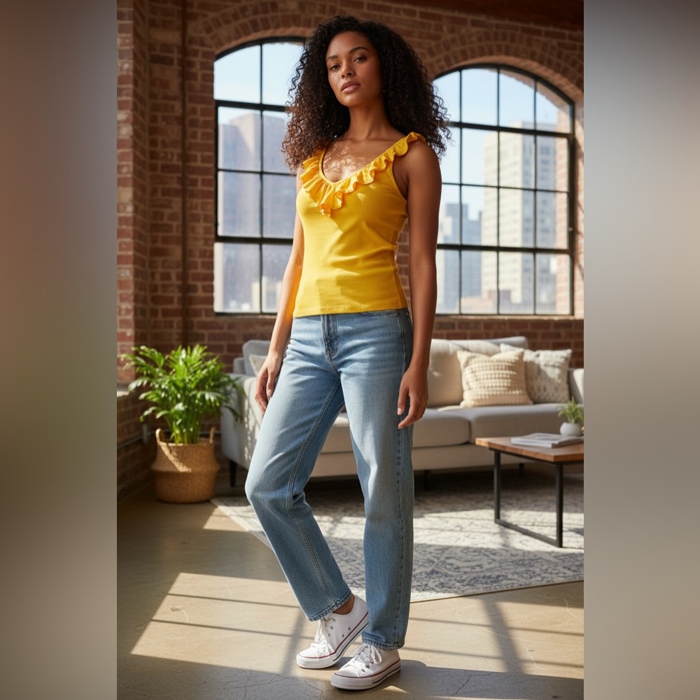 Ralph Lauren Jeans Company Womens Yellow Ruffle Tank Top Size XL. ☑️ - Picture 1 of 6